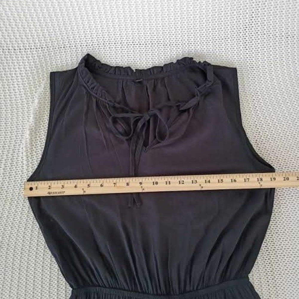 Insulation 100% Cotton Tiered Mini Dress M Black Ruffle Tie Neck Boho Dainty LBD - Picture 9 of 11